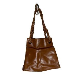 Vintage BCBG girl leather braided satchel hobo bag convertible crossbody tan Y2K